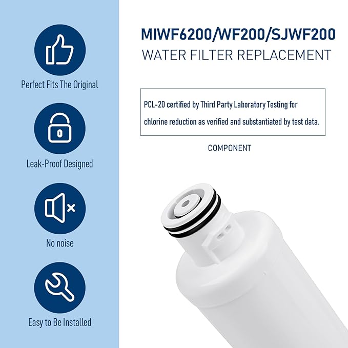MIWF6200 Water Filter, Compatible with Sharp® SJWF200, SJG2254FS, Thor Kitchen® WF200, Zline® MIWFT2100, Midea® MRS26D5AST, MF-2008-R2, Zline® RFM-W-36 Refrigerator Models (1 Pack)