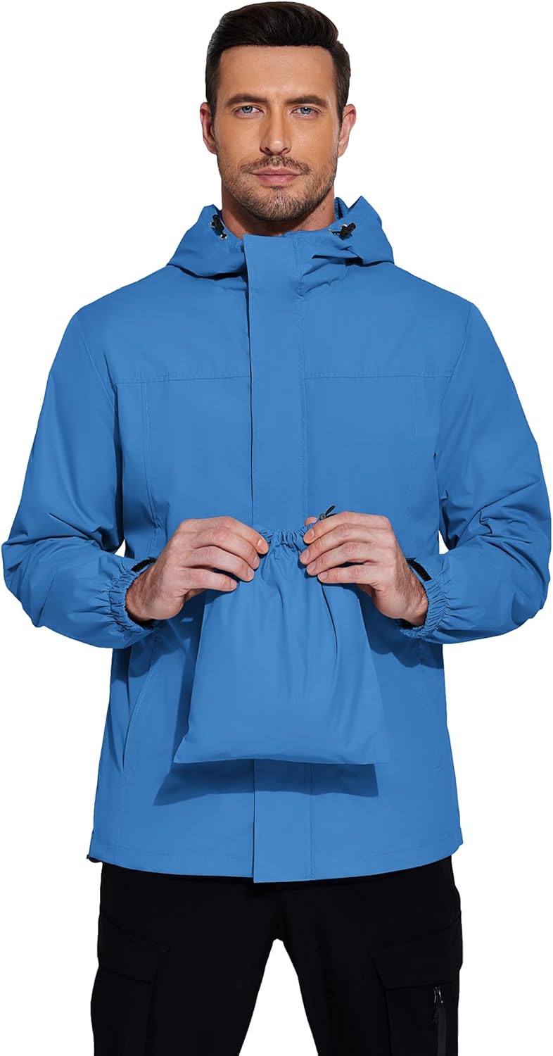 COOFANDY Men's Rain Jacket Waterproof With Hood Lightweight Packable Shell Raincoat Windbreaker For Cycling Golf Travel