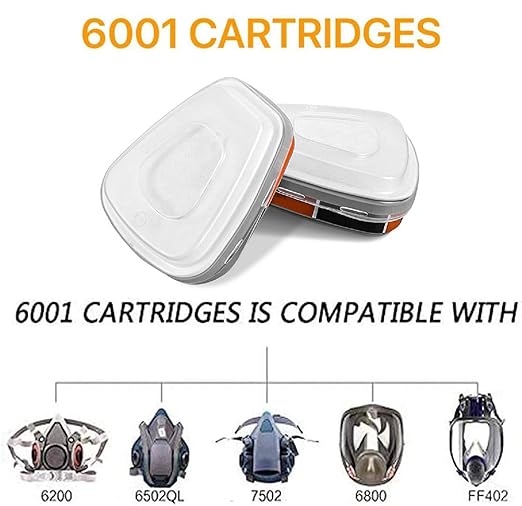 6001 Filter Cartridges Replacement for Gas Respirator, 2pcs Filter Cartridges + 2pcs Filter Covers+8pcs Filter Cottons, Apply to 6100/6200/7501/7502/6502/6800