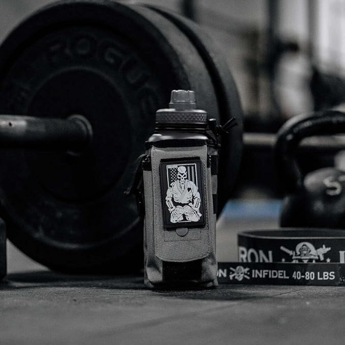 Iron Infidel Battle Bottle - 32 Oz Insulated Water Bottle with Straw Lid & Chug Cap, Stainless Steel Metal Flask Includes Rugged, Removable Sleeve for Keys, Wallet, & Phone (Earned, Not Given 1 Liter)-FlexoryFit