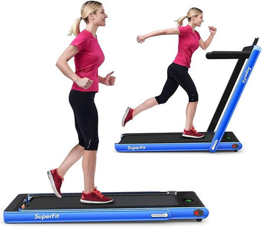 GYMAX Walking Pad, 2.25HP Foldable Treadmill with Smart App & Remote Control, Bluetooth LED Monitor, Small Spaces Compact Running Machine, Folding Portable Under Desk Treadmill for Home Office