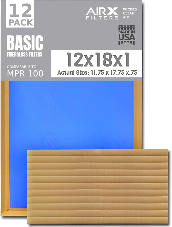 12x18x1 Air Filter Comparable to MPR 100 Basic Economy Furnace Filters by AIRXFILTERSWICKEDCLEANAIR