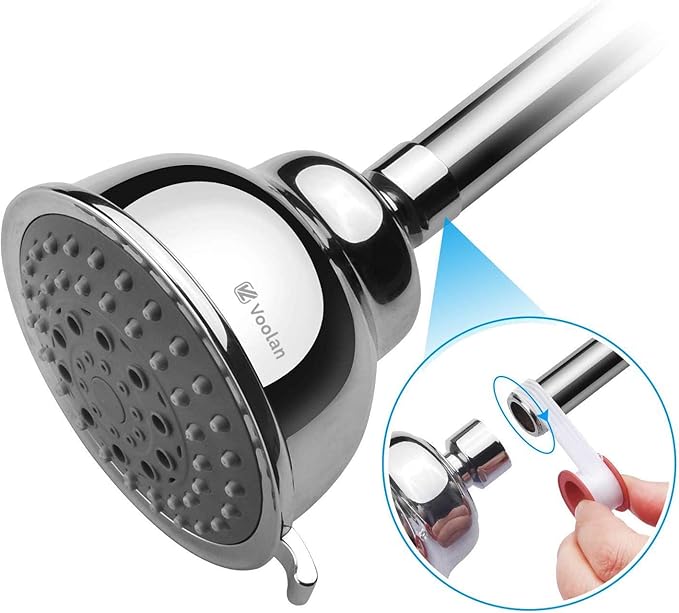 Voolan High Pressure Shower Head - 4 Inches Rain Showerhead - 5 Spray Settings - Luxury Modern Chrome Look - Perfect Adjustable Replacement for Bathroom Shower Heads