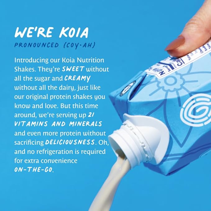 Koia Plant Based Protein Shake, Vanilla Bean, 20g Protein, 3g Sugar, 6g Prebiotic Fiber, 21 Vitamins & Minerals, Meal Replacement Drinks, Dairy-Free, Gluten-Free, Non-GMO, 11 Fl Oz (Pack of 12)-FlexoryFit