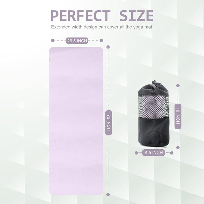 Eunzel Hot Yoga Towel, Super Absorbent Yoga Mat Towel Soft Suede Microfiber Non-Slip Towel for Bikram Pilates and Yoga Mats 72" x 26.5", Taro Purple-FlexoryFit