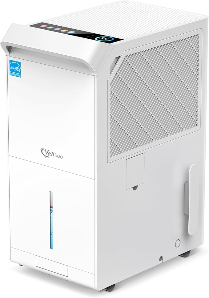 5,000 Sq.Ft Most Efficient Energy Star 2024 Dehumidifier,Vellgoo Max 150 Pint/D (Standard 80 Pint/D) Compressor Dehumidifier for Basement with Drain Hose, Smart Humidity Control for Home, Large Rooms