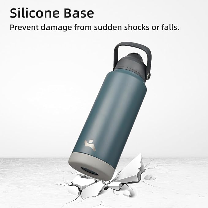 Insulated Water Bottle with Straw Lid,32 oz Stainless Steel Vacuum Metal Bottle with Silicone Handle,Dark Gray-FlexoryFit