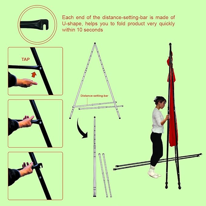 KT Dedicated Stand Frame For Aerial Yoga And Therapy Sensory Hammock Model KT1.1520YG. Foldable, Portable, Height Adjustable, Stable and Durable Upgraded Yoga Swing Stand Frame-FlexoryFit