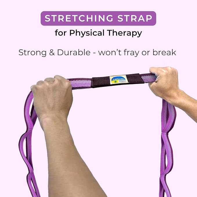 California Yoga Strap | Yoga Belt with Loops | 12 Multi Loop & Non-Elastic | Stretching Strap | Gym Workout & Exercise Bands | Physical Therapy | Improves Sitting Posture for Women & Men-FlexoryFit