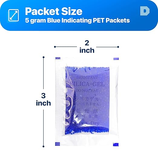 Dry & Dry 5 Gram [200 Packets] Blue Indicating(Blue to Pink) Silica Gel Packets Desiccants Silica Gel Packets - Rechargeable Silica Packets, Silica Gel, Silica Gel Packs