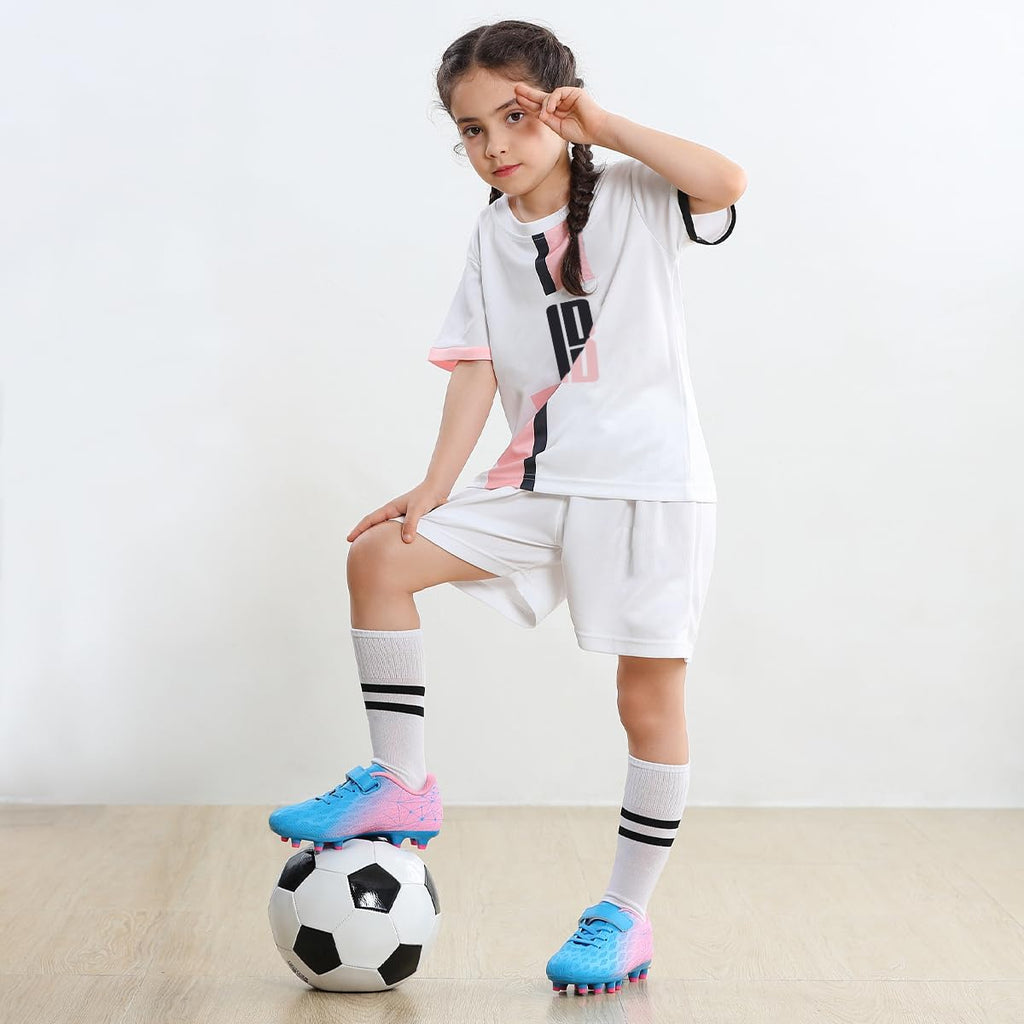 brooman Kids Firm Ground Soccer Cleats Boys Girls Athletic Outdoor Football Shoes