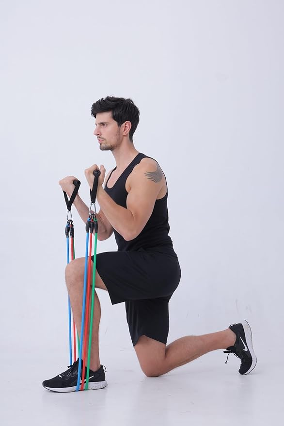 Resistance Bands with Handles for Working Out Women and Men, Exercise Bands with Door Anchor, Stretch Bands for Home Workouts, Simple Guide Included-FlexoryFit