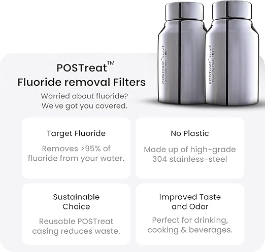 Gravity Water Filter System - 3.25 Gallons NSF Certified AISI 304 Stainless Steel Water Filter with 2 Smart Carbon Filters, 2 POSTreat Steel Fluoride Removal Elements & Free Stainless Steel Spigot