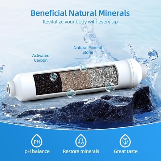12 Months Remineralization Filter, MIZUDO 1/4" Quick Connect Alkaline Filter for RO Reverse Osmosis System Under Sink, PH Balance and Restore Minerals, 10-inch