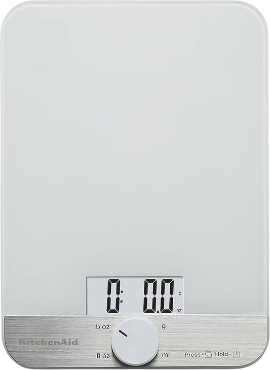 KitchenAid KQ908 Glass Surface 11 Pound Capacity Digital Kitchen and Food Scale, White-FlexoryFit
