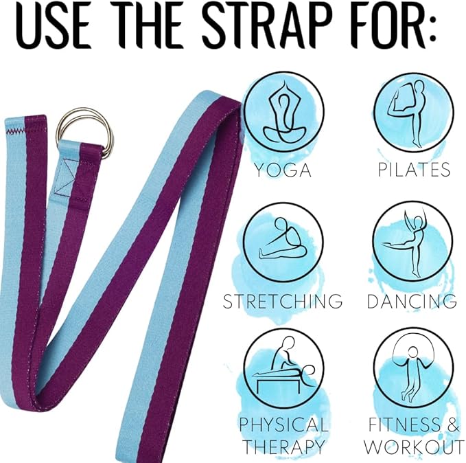 TECEUM Yoga Strap & Mat Strap – 2 IN 1 – Cotton – 6 ft 8 ft 10 ft (30+ colors) – Adjustable Non-Slip Belt for Yoga, Pilates, Stretching, Physical Therapy, Fitness & Home Workout – For Carrying Mats-FlexoryFit