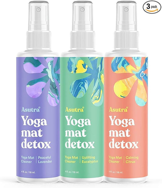ASUTRA Yoga Mat Cleaner Spray Variety Pack (Lavender, Eucalyptus, Citrus), 4 fl oz Each (Pack of 3) - No Slippery Residue, Organic Essential Oils, Deep-Cleansing for Fitness Gear & Gym Equipment-FlexoryFit