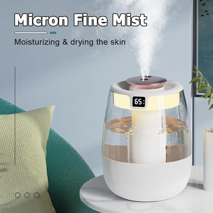 DONGKER Double Spray Humidifier,1L Silent USB Digital Display Humidifier with 2 Mist Modes & Night Light for Car Office Home Room