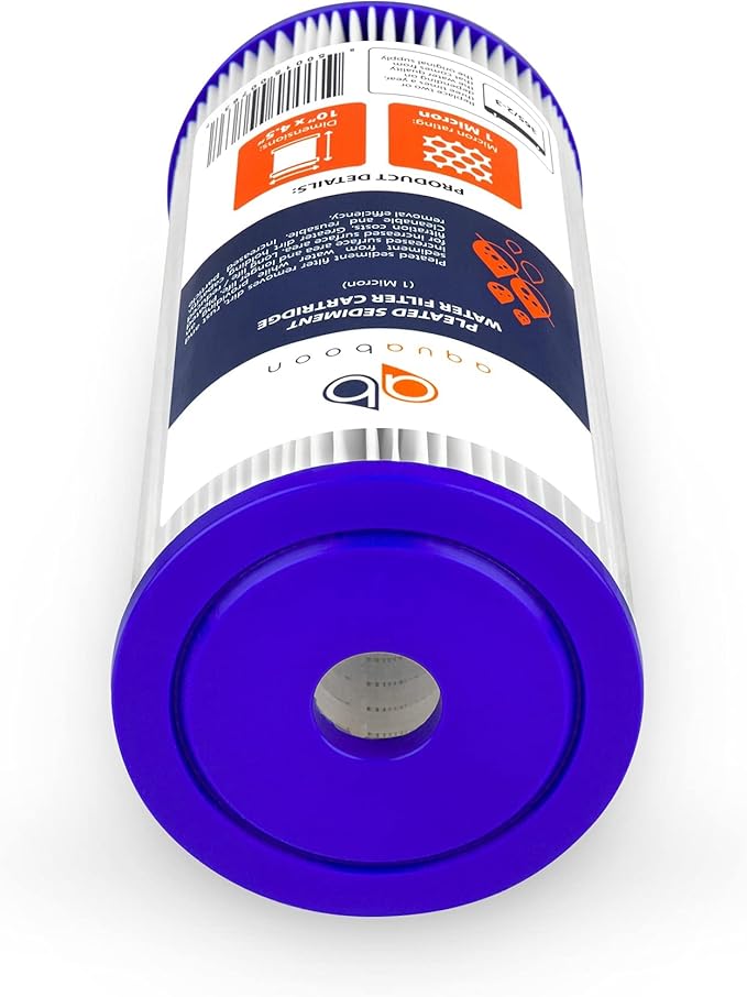 Aquaboon 1 Micron Pleated Water Filter 10 x 4.5 for Whole House Sediment Water Filter Replacement Compatible with Well Filters FXHSC, R50-BBSA (20-PACK)