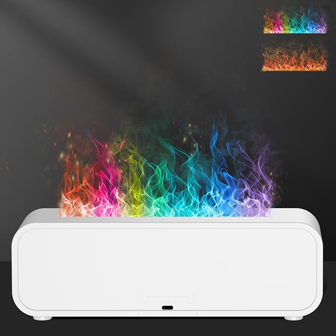 Colorful Flame Air Aroma Diffuser Humidifier, Dynamic Fire Flame Sound Pickup Aromatherapy Diffuser for Home Office Room(Remote, Timer & Auto-Off, 150ml)