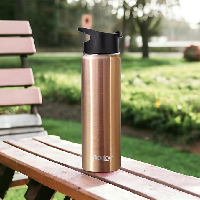 Travel Water Bottle with 3 Lids (Spout, Straw, Flip) Leak Proof, Quality, Vacuum Insulated, Stainless Steel (Rose Gold, 22 oz)