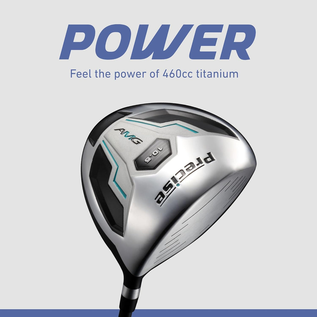 Precise AMG Men's Complete Golf Club Set, Includes Titanium Driver, S.S. Fairway, S.S. Hybrid, S.S. 6-PW Irons, Putter, Bag, 3 H/C's, Men’s Golf Clubs Full Set Right Handed, Regular or Tall Size