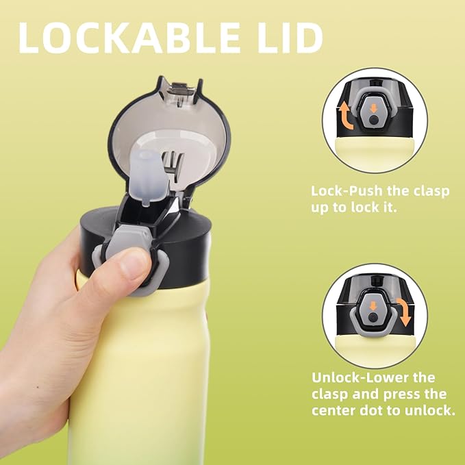 Insulated Water Bottle with Straw and Carry Loop,18 oz Stainless Steel Double Wall Vaccum Metal Water Flask with Leak-proof Lid,Lime-FlexoryFit