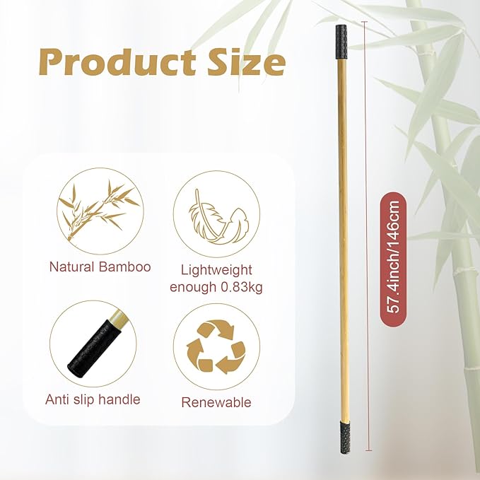 5ft Yoga Stick from Natural Bamboo - Non-Slip Handle Stretching Stick for Mobility,Versatile Exercise Tool with Flexibility,Stretch Bar for All Fitness Levels,Rehabilitation,and Posture-FlexoryFit