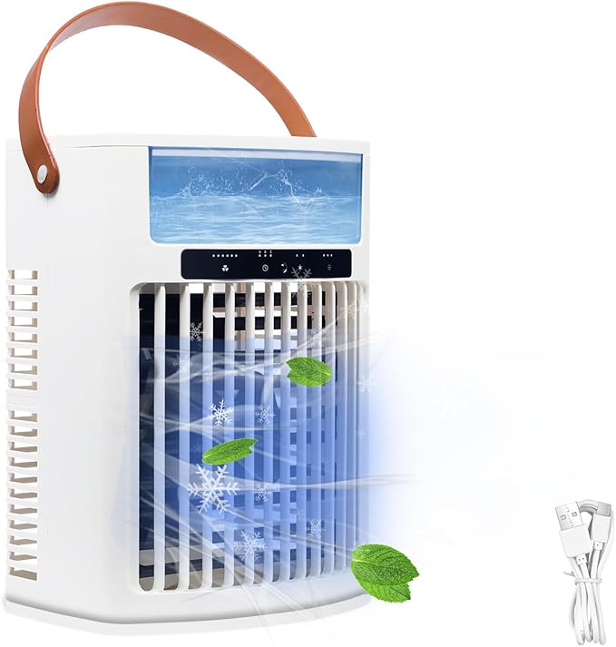 Portable Air Conditioners, air cooler, 1000ML Cooling fan Air Conditioner, 5 Wind Speed & 7 LED Light, 3 Cool Mist& 2/4/6 Timer, USB Cooling Fan for home office outdoor