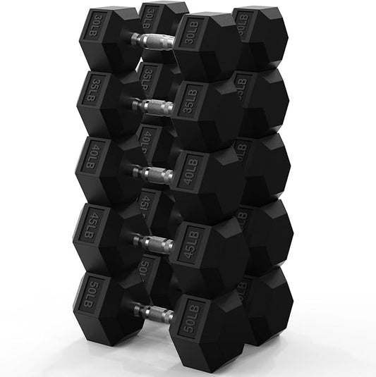 PAPABABE Hex Dumbbell Set 45-550 lb, Rubber Encased Home Gym Dumbbells, Weights Dumbbells for Women & Men, Hand Weight for Strength Training-FlexoryFit