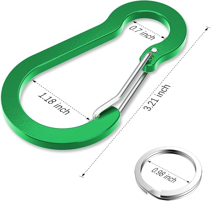 sprookber 3.2 Inch Aluminum Carabiner Clips D Ring, Caribeaner Spring Snap Hook with Keychain for Camping, Hiking, Gym & Outdoor Gear, Set of 10