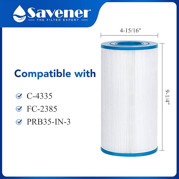 PRB35-IN Spa Filter with Replaces Unicel C-4335, Guardian 409-219, Filbur FC-2385, 03FIL1300, 17-2482, 25393, 303557, 817-3501, R173431, 35 sq.ft, Hot Tub Filter, 2 Pack