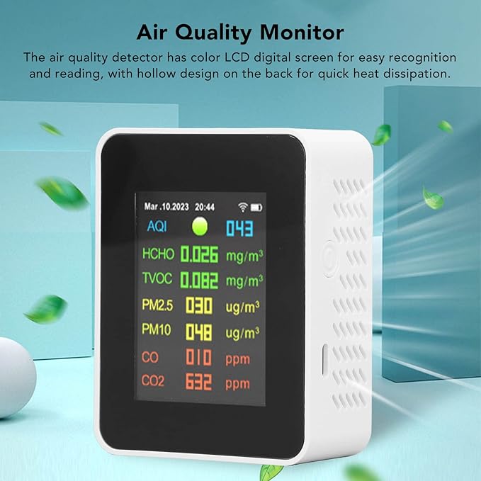 Air Quality Monitor, Air Quality Tester ABS Air Detector Color LCD Digital Display Multifunctional Indoor Test Meter, Indoor Air Quality Meters