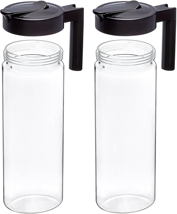 Amazing Abby - Skinny - 2-Pack Tritan Pitcher (64 oz), Unbreakable Plastic Water Pitcher with Lid, BPA-Free, Heat-Resistant, Dishwasher-Safe, Great for Both Iced and Hot Drinks, Black