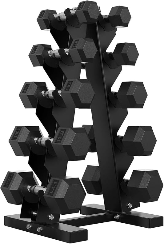 Hex Dumbbell Sets with Rack, 60-550 lb Rubber Encased Exercise & Fitness Dumbbells Set with Rack Option, Hand Weight for Strength Training, Weight Dumbbells-FlexoryFit