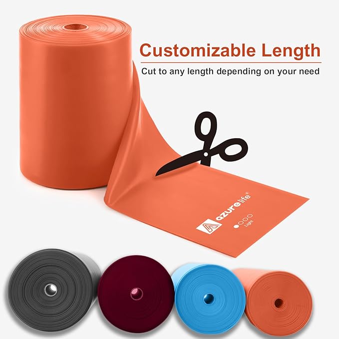 Professional 8 Yards Bulk Resistance Bands Rolls or 5,6,7 ft. Long Non-Latex Elastic Exercise Bands, Stretch Bands for PT, Yoga, Pilates, Rehab, at-Home or The Gym Workouts-FlexoryFit