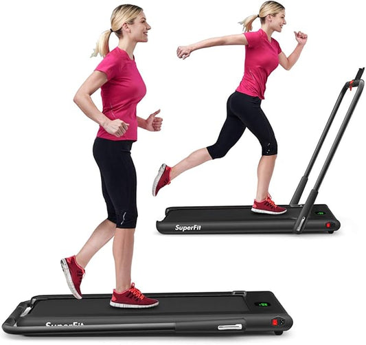 GYMAX Walking Pad, 2 in 1 Free Installation Under Desk Treadmill with Smart App, Remote Control & LED Display, 2.25HP Foldable Portable Compact Running Machine for Small Spaces Home Office