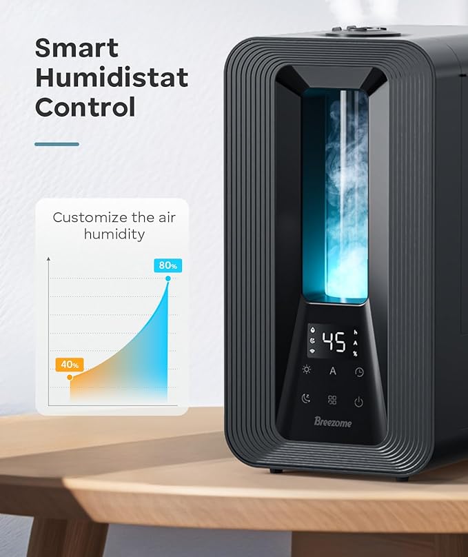 BREEZOME 6L Humidifiers for Bedroom, Cool Mist Top Fill Humidifier with Aroma Diffuser, Humidistat, Night Light, 50H Runtime, Quiet Ultrasonic Humidifiers for Home Large Room, Baby Nursery, Plants