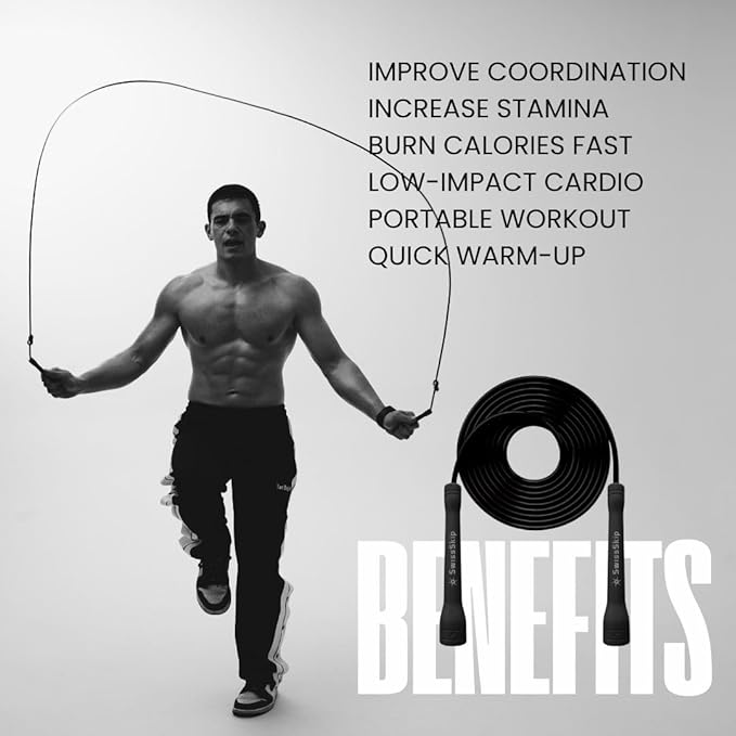 Speed Jump Rope by Dayan Kolev, 5mm PVC Skipping Rope, Great for Beginners and Advanced Athlets, Designed for Fitness, Cardio, Boxing & CrossFit, Adjustable length with Unbreakable Handles-FlexoryFit