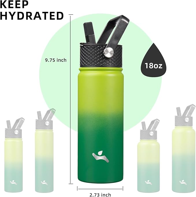 18 oz Insulated Water Bottle Stainless Steel Sport Bottles with 3 Lids,Bamboo Grove-FlexoryFit