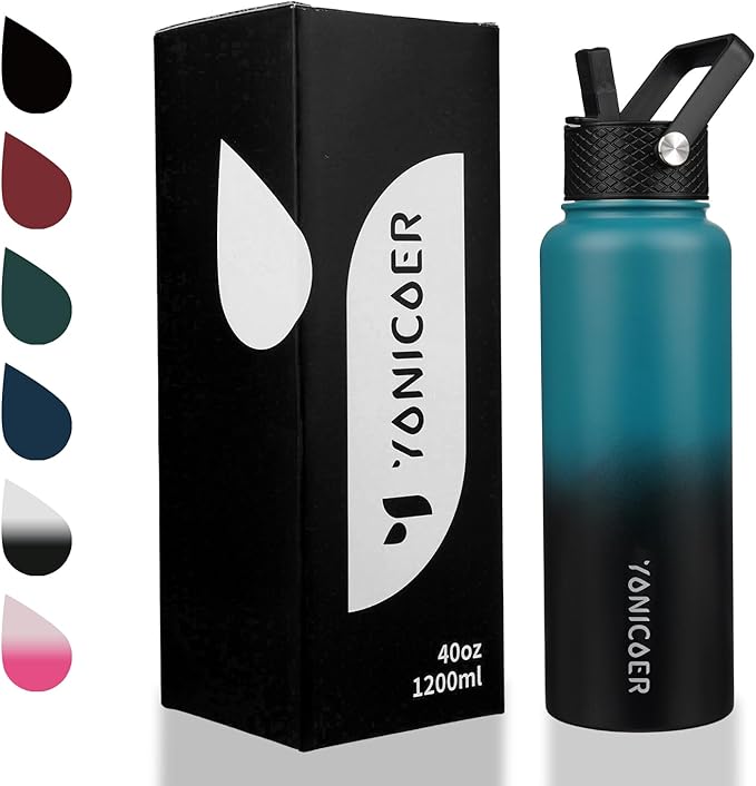 Insulated Water Bottle 64oz,Triple Wall Vacuum Stainless Steel(Dishwasher Safe),Leak Proof & Non-BPA,Flask Jug with Paracord Handle & Straw Spout Lids Sports-FlexoryFit