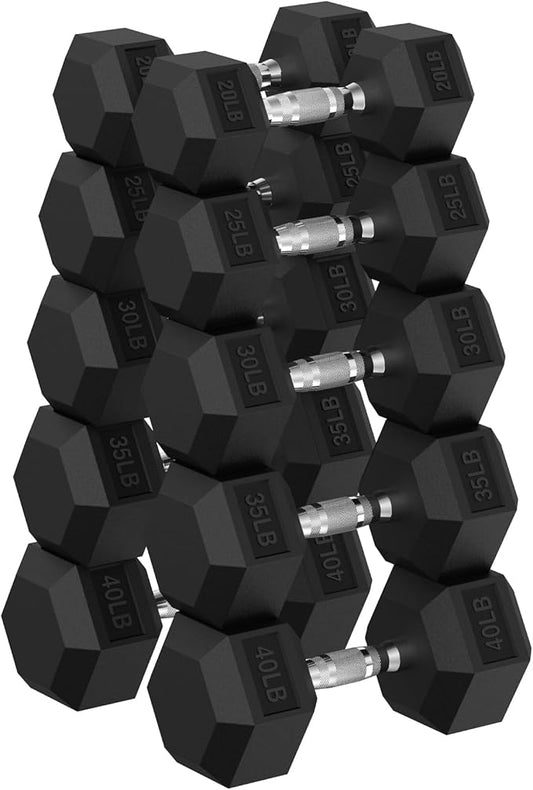 Hex Dumbbell Set, 30-480 lb Set Rubber Encased Exercise & Fitness Dumbbells, Weights Dumbbells Set, Hand Weight for Strength Training-FlexoryFit