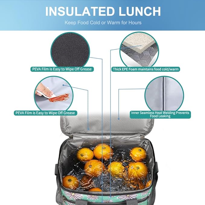iknoe Large Foldable Cooler Bag, 8.5L Insulated Lunch Bag, Leakproof Lunch Cooler Tote with Multi-Bag Design Suitable for Beach, Picnic and Office Use, Nattier Blue 15-Can-FlexoryFit