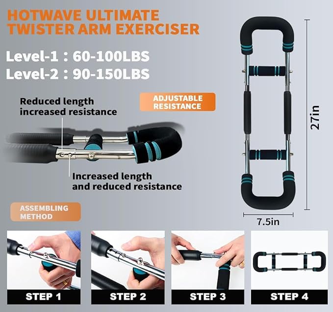 HOTWAVE Twister Arm Trainer, Chest Workout Equipment Exerciser for Men, Adjustable Arm and Chest Twister Trainer for Women - Portable Home Strength Training Fitness Equipment for Upper Body Muscle-FlexoryFit