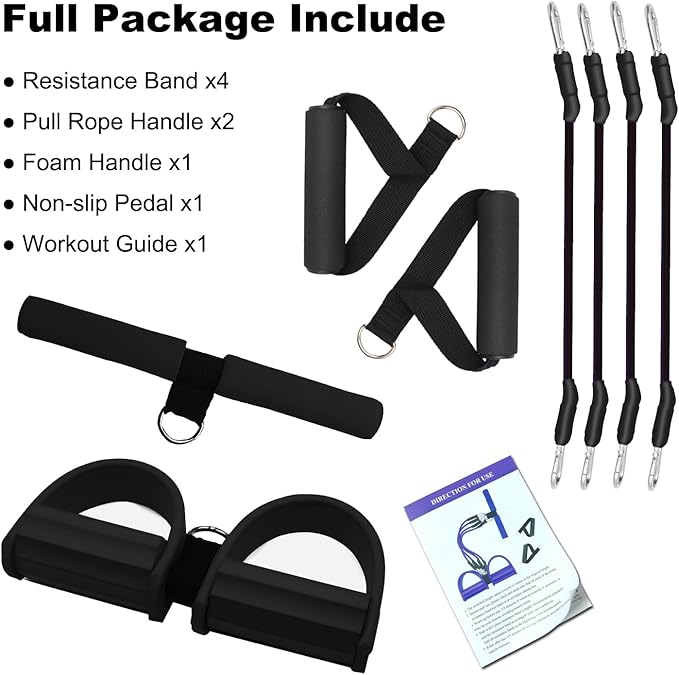 Pedal Resistance Band, 4-Tube Elastic Pull Rope, Sit-up Equipment, Yoga Strap Bodybuilding Expander, Exercise Bands, Fitness Equipment for Abdomen, Waist, Arm, Leg Stretching Slimming Training-FlexoryFit