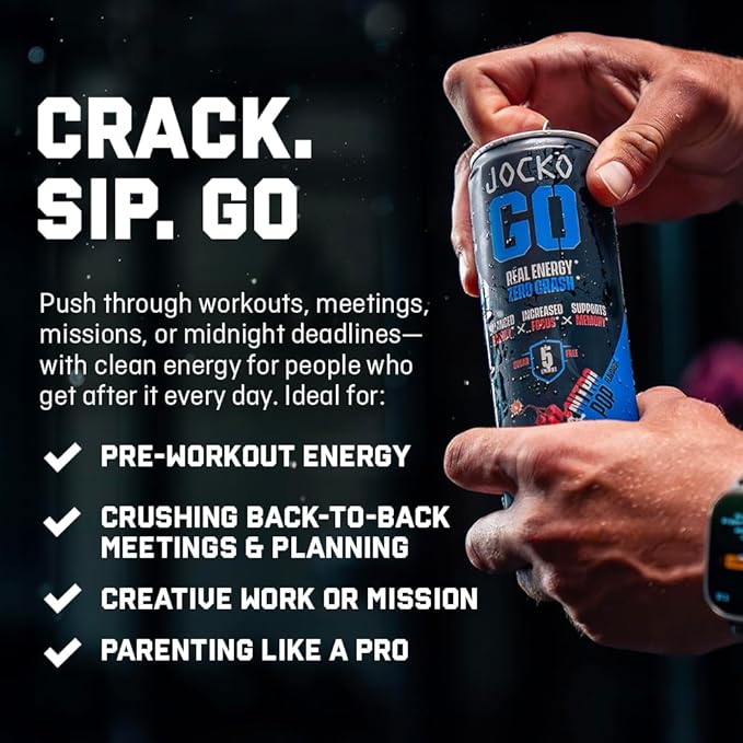 Jocko GO Energy Drink - Keto, Vitamin B12, Vitamin B6, Electrolytes, L Theanine, Magnesium- Energy Boost, Sugar Free Nootropic Monk Fruit Blend - 12 Pack (Nitro Pop)-FlexoryFit