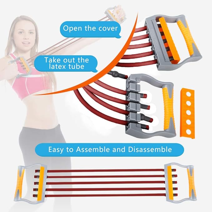 TOCO FREIDO Chest Expander | Arm Training, 5 Tubes Ajustable Arm Strength Trainer, Exercise Resistance Bands for Home Fitness Muscle Training Body Building-FlexoryFit