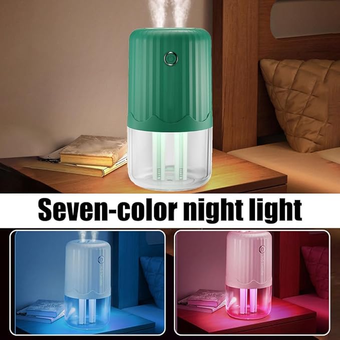 Mini Humidifier with Night Light, 400ML Dual Channels Mist Humidifier, Auto Shut Off USB Desktop Humidifier for Bedroom Office Car