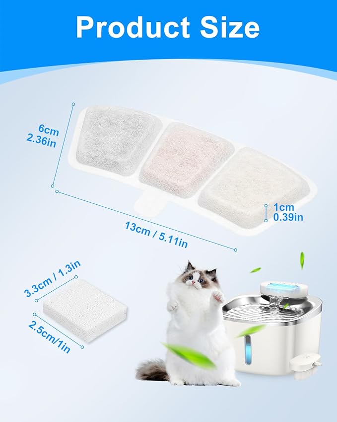 Cat Water Fountain Filter Compatible with oneisall PW04 3.5L/118oz, Cat Fountain Filters Replacement Fit for oneisall, Multilayer Filters System, Keeping Pet Water Clean 12+12 Pack