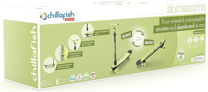 Chillafish Skatieskootie Customizable Training Skateboard and Lean-to-Steer Scooter with Detachable Stability Handlebar, Ages 3+-FlexoryFit